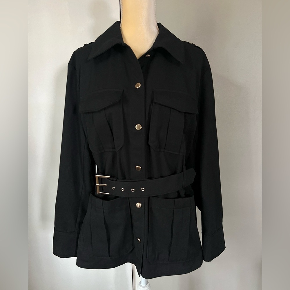 H&M Woman’s Black Polyester Blend Loose Fit Cargo Jacket Size Large